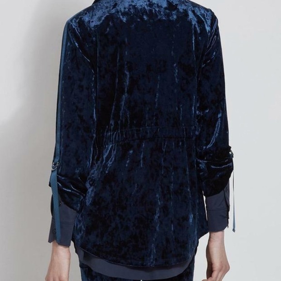 Lysse York Crushed Velvet Safari Jacket Size XS Twilight  Blue Tie Waist - Picture 3 of 5